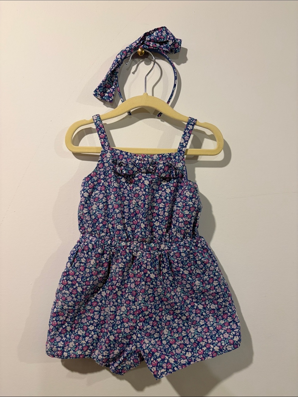Janie and Jack Toddler Girls Floral Navy Romper with Matching Headband 18-24 Mos